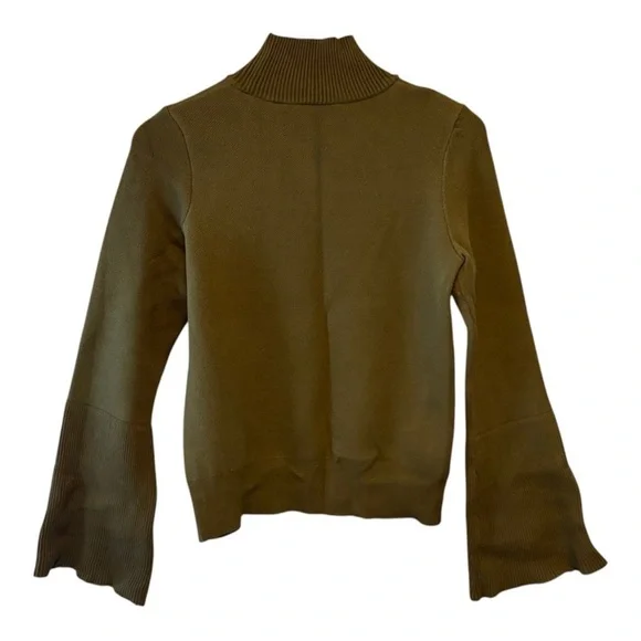 Anthropologie Knitted Knotted Olive Green MockNeck Abstract Floral Sweater sz M - Picture 15 of 16